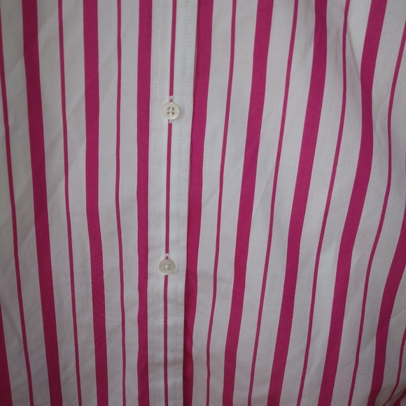 Lauren Ralph Lauren 1X Preppy Cotton Pink White Stripe Button Down Top Plus - Picture 5 of 7